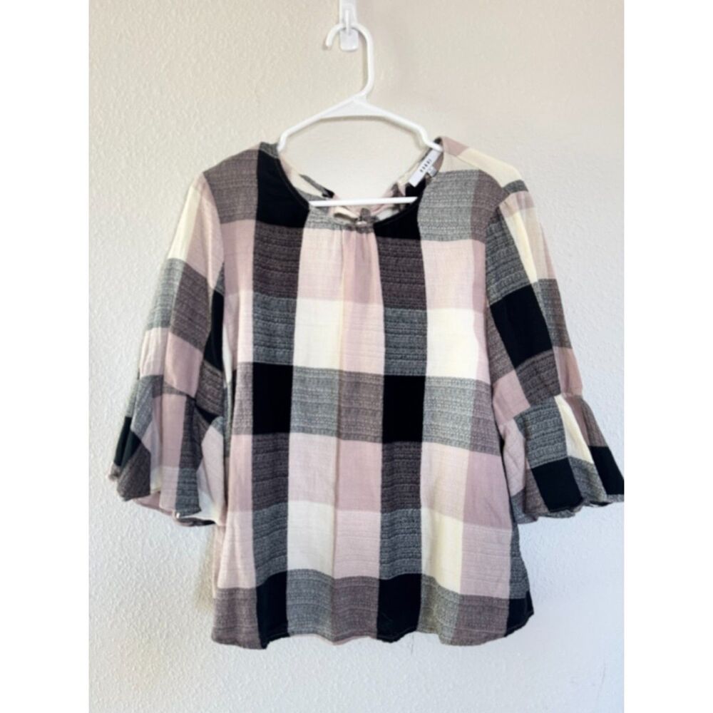 RO&DE Anthropologie Casual Pink Plaid flowy blouse Size Large Preppy Top Y2K